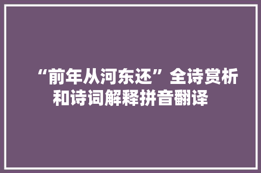 “前年从河东还”全诗赏析和诗词解释拼音翻译