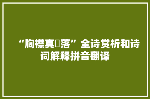 “胸襟真濩落”全诗赏析和诗词解释拼音翻译