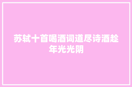 苏轼十首喝酒词道尽诗酒趁年光光阴