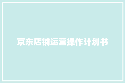 京东店铺运营操作计划书
