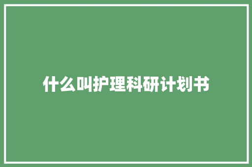 什么叫护理科研计划书