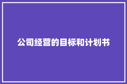 公司经营的目标和计划书
