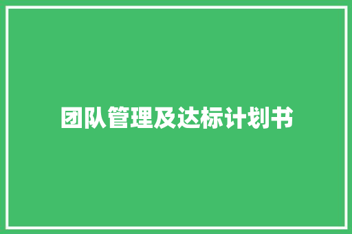 团队管理及达标计划书