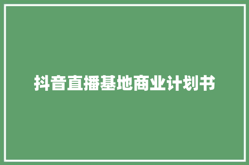 抖音直播基地商业计划书