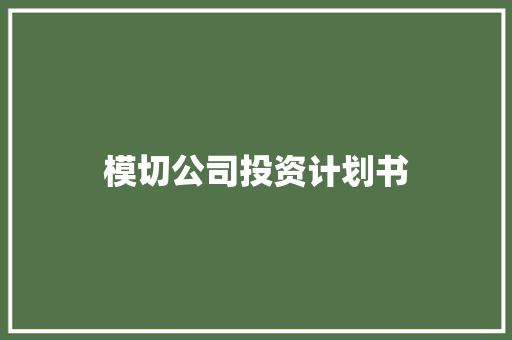 模切公司投资计划书