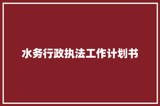 水务行政执法工作计划书