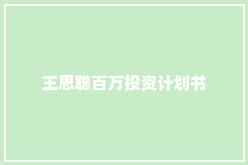 王思聪百万投资计划书