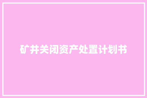 矿井关闭资产处置计划书