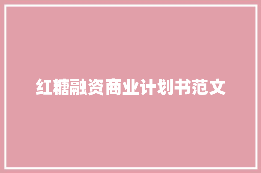 红糖融资商业计划书范文