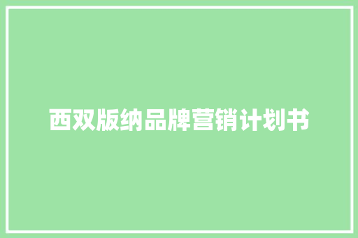 西双版纳品牌营销计划书