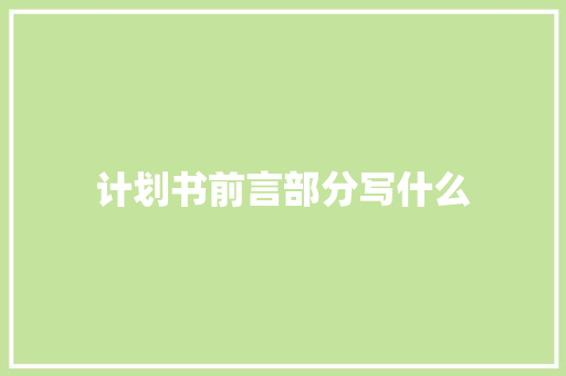 计划书前言部分写什么