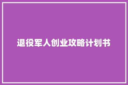 退役军人创业攻略计划书