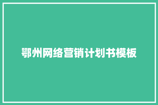 鄂州网络营销计划书模板