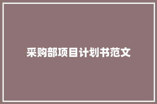 采购部项目计划书范文