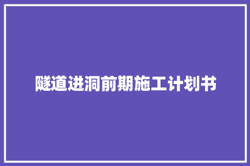 隧道进洞前期施工计划书