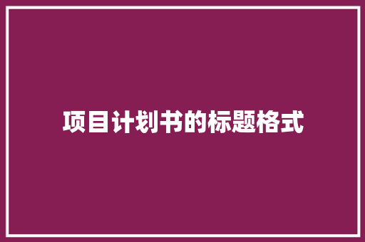 项目计划书的标题格式