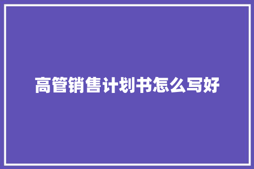 高管销售计划书怎么写好