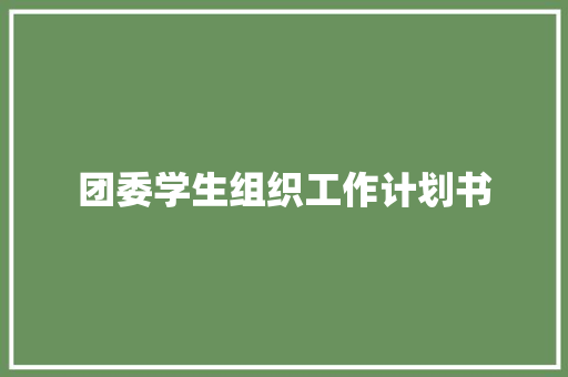 团委学生组织工作计划书