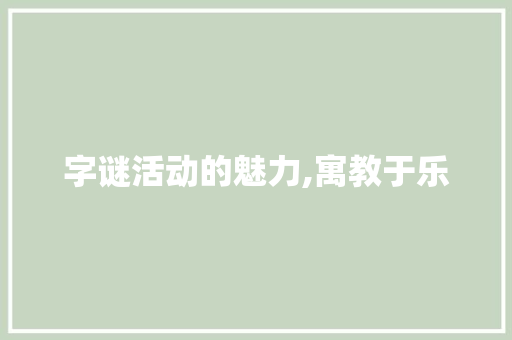 字谜活动的魅力,寓教于乐，传承文化