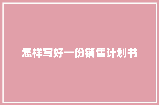 怎样写好一份销售计划书