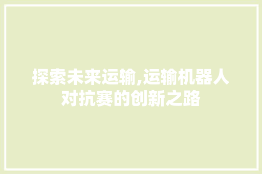 探索未来运输,运输机器人对抗赛的创新之路