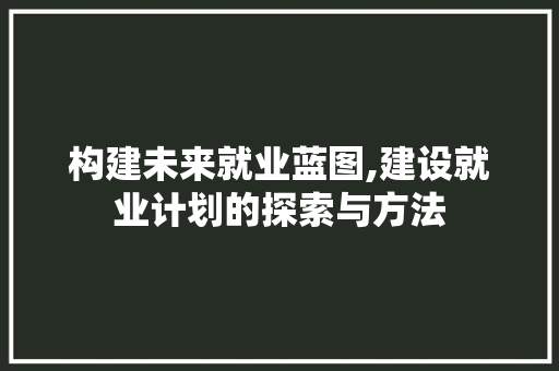 构建未来就业蓝图,建设就业计划的探索与方法