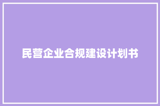 民营企业合规建设计划书