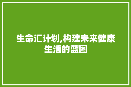 生命汇计划,构建未来健康生活的蓝图