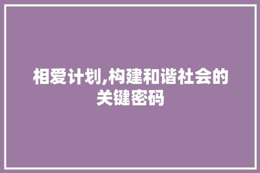 相爱计划,构建和谐社会的关键密码