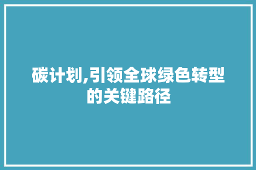 碳计划,引领全球绿色转型的关键路径