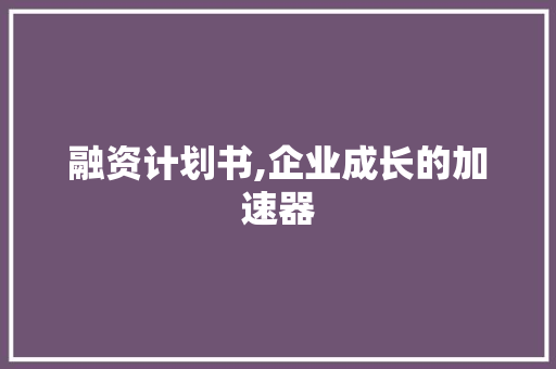 融资计划书,企业成长的加速器，共创辉煌未来