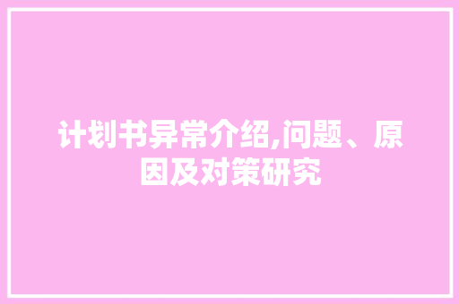 计划书异常介绍,问题、原因及对策研究