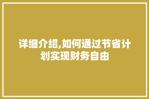 详细介绍,如何通过节省计划实现财务自由