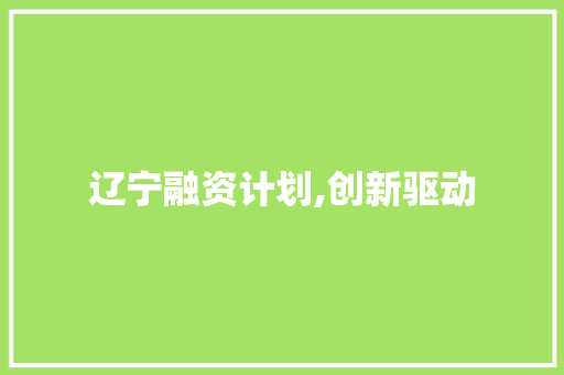 辽宁融资计划,创新驱动，助力东北振兴