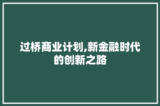 过桥商业计划,新金融时代的创新之路