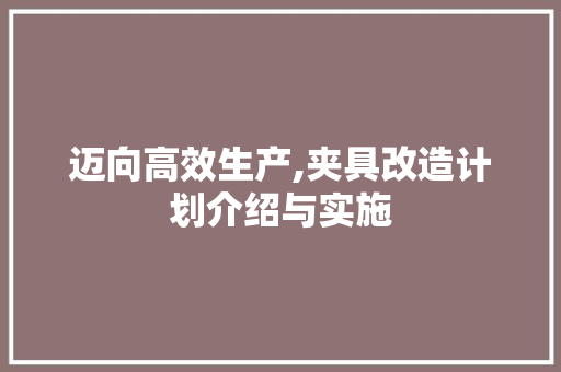 迈向高效生产,夹具改造计划介绍与实施