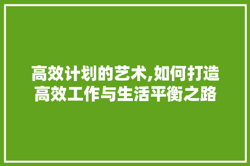 高效计划的艺术,如何打造高效工作与生活平衡之路