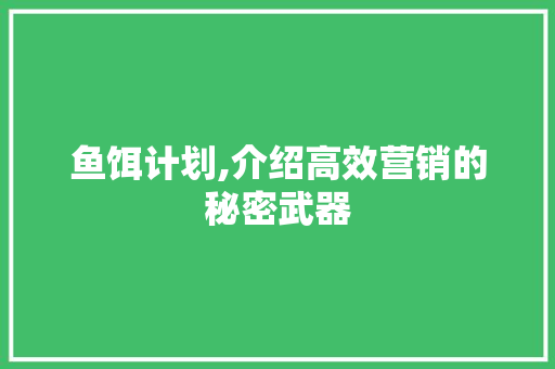 鱼饵计划,介绍高效营销的秘密武器