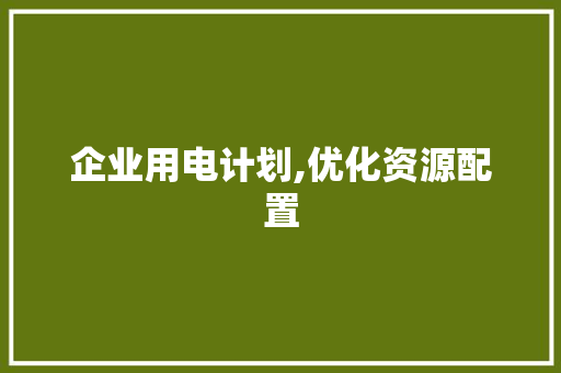 企业用电计划,优化资源配置，助力绿色发展