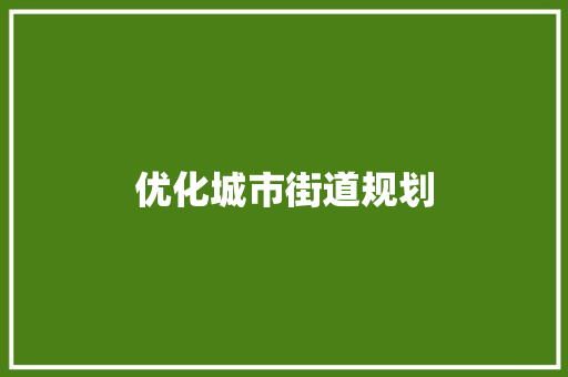 优化城市街道规划，构建宜居家园新蓝图