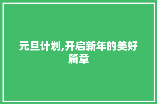 元旦计划,开启新年的美好篇章