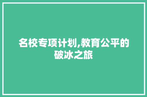 名校专项计划,教育公平的破冰之旅