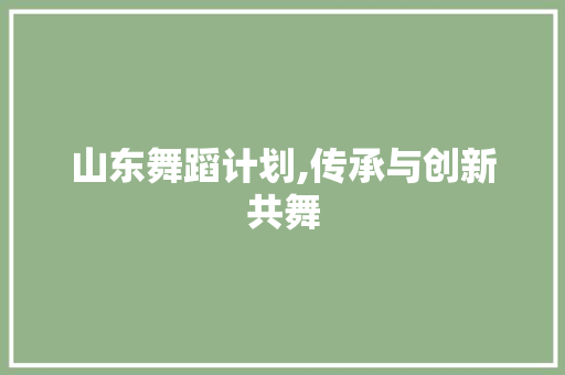 山东舞蹈计划,传承与创新共舞，打造文化新名片