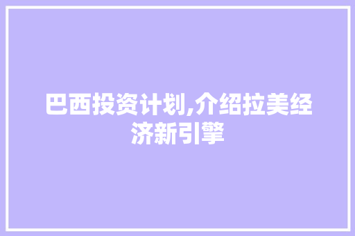 巴西投资计划,介绍拉美经济新引擎