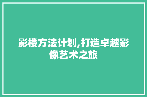 影楼方法计划,打造卓越影像艺术之旅