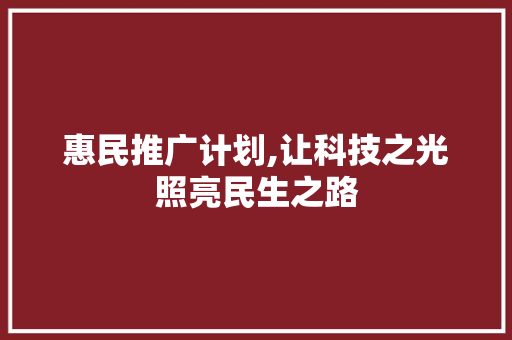 惠民推广计划,让科技之光照亮民生之路