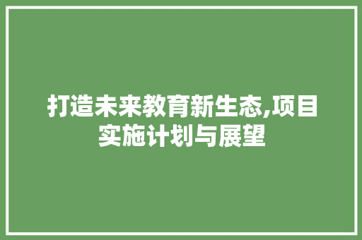 打造未来教育新生态,项目实施计划与展望