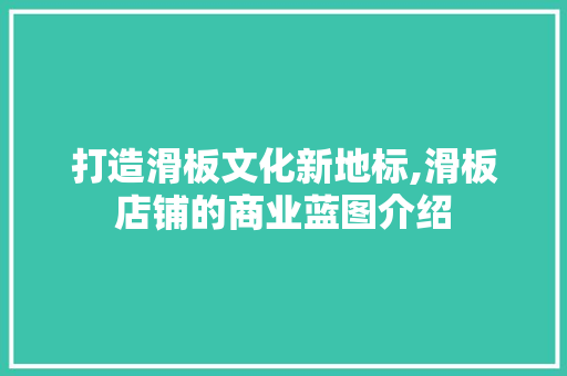 打造滑板文化新地标,滑板店铺的商业蓝图介绍