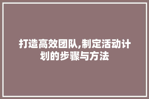 打造高效团队,制定活动计划的步骤与方法