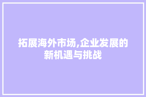 拓展海外市场,企业发展的新机遇与挑战